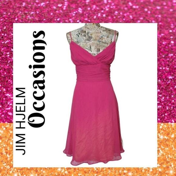 Cocktail Dress Ombre Pink to Peachy Spaghetti Strap Flowy Evening Party Dress - Picture 2 of 14